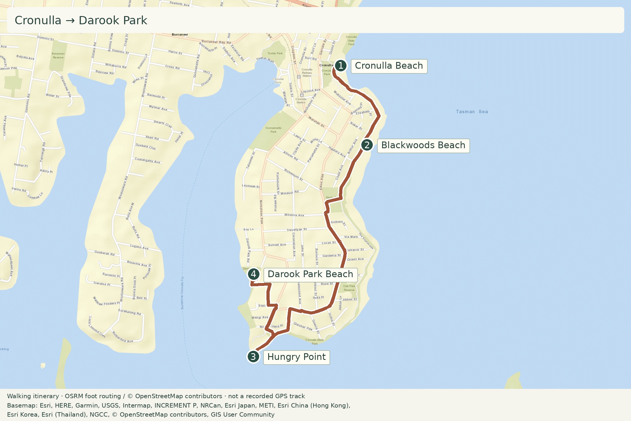 Walking itinerary: Cronulla → Darook Park