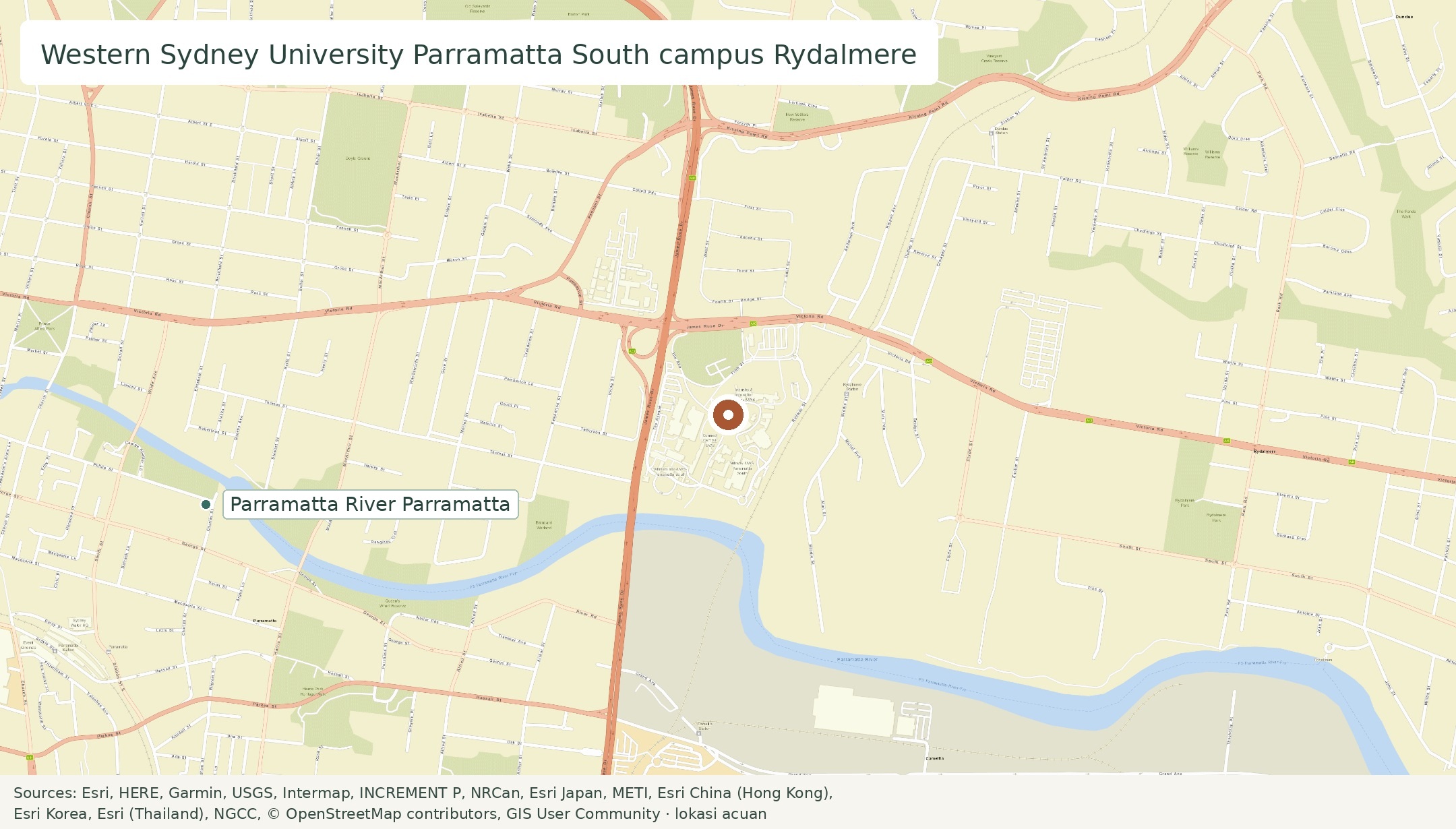 Map: Western Sydney University Parramatta South campus Rydalmere