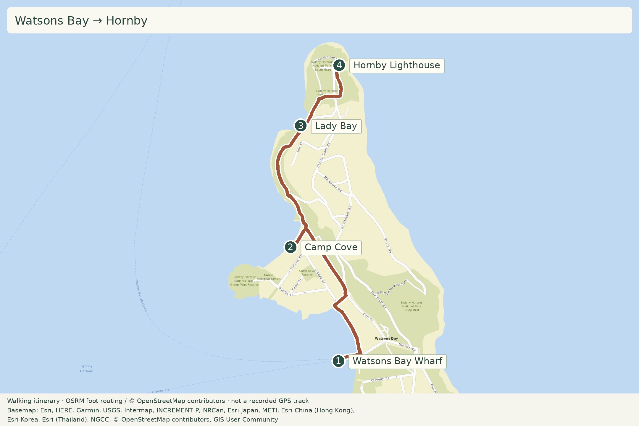 Walking itinerary: Watsons Bay → Hornby