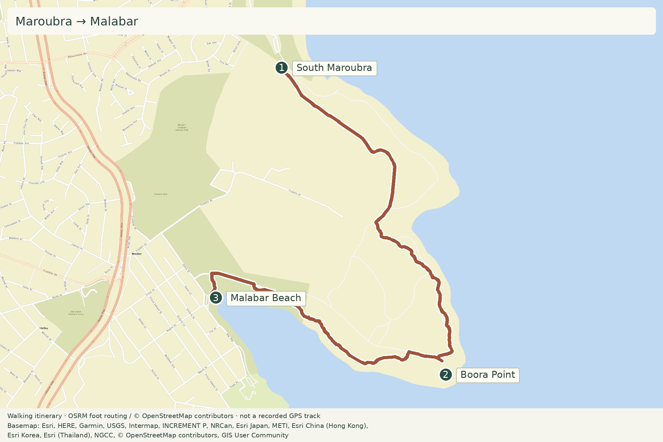 Walking itinerary: Maroubra → Malabar