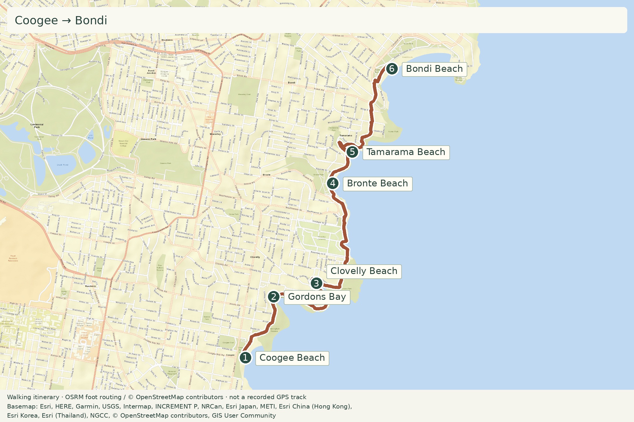 Walking itinerary: Coogee → Bondi