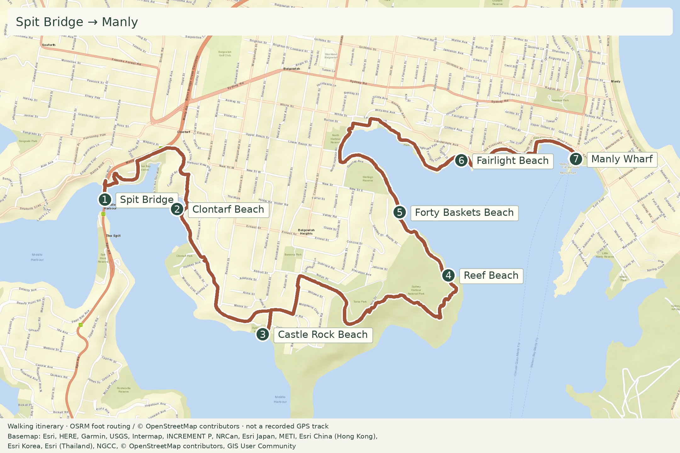 Walking itinerary: Spit Bridge → Manly