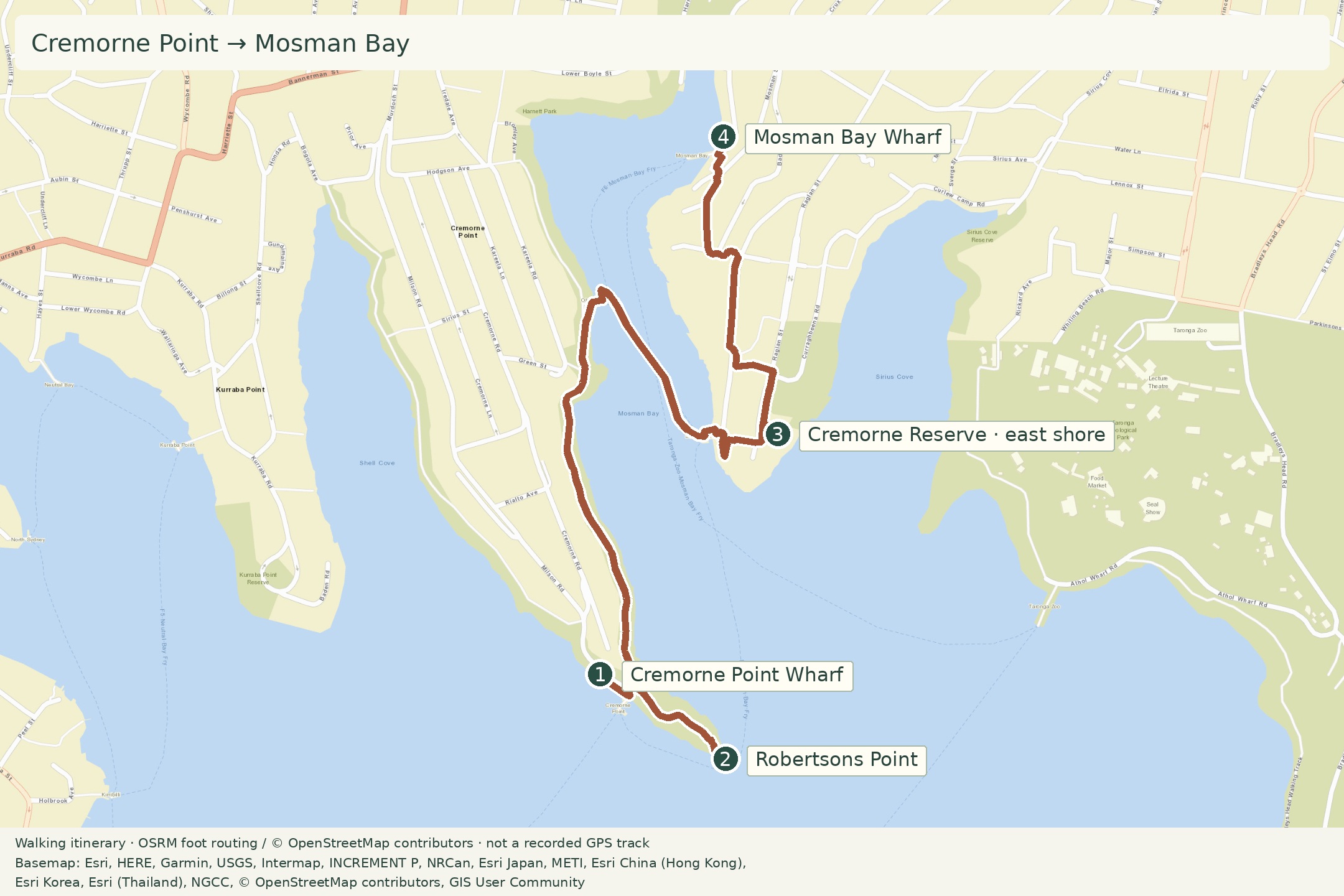 Walking itinerary: Cremorne Point → Mosman Bay