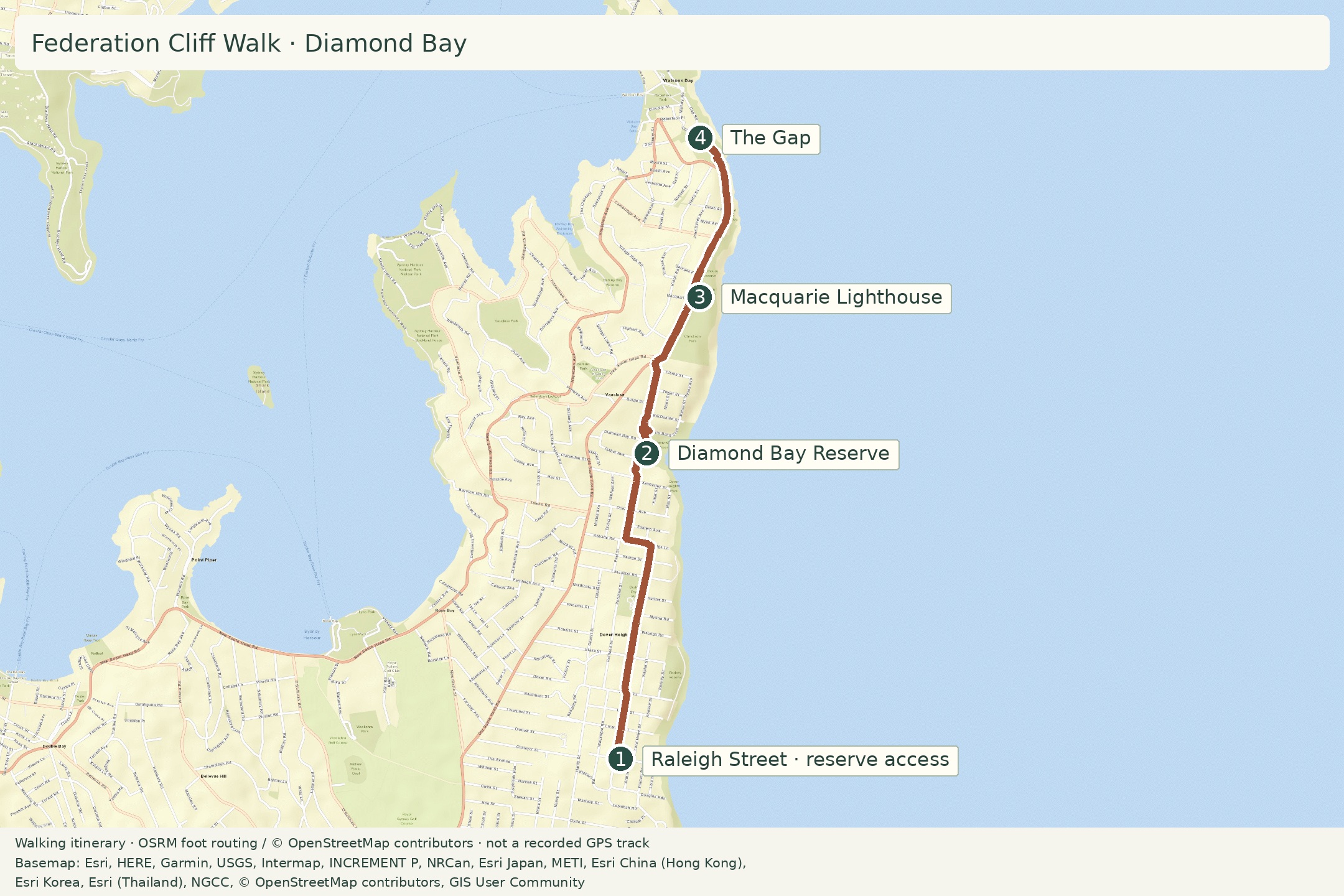 Walking itinerary: Federation Cliff Walk · Diamond Bay